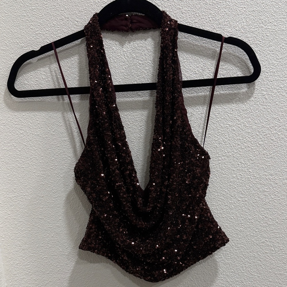 Zara Burgundy Sequin Crop Top